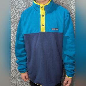 Lands’ End Fleece Snap Pullover • Men S • 26” Length • 21” Pit • Teal/Navy